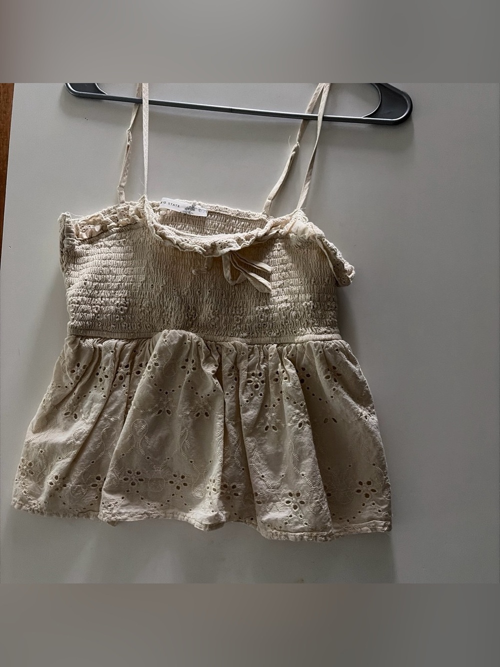 Girls Cream Eyelet Smocked Tank Top